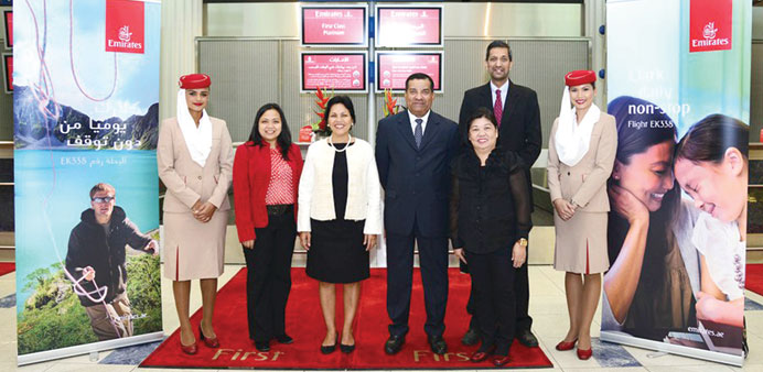  Mohamed H Mattar, Emiratesu2019 divisional senior vice president and Philippine ambassador Grace Relucio Princesa at the flight launch in Dubai.