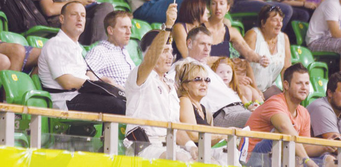 COME ON: An Ukrainian fan cheers for his team during their European basketball clash against Belgium in Ljubljana on Sunday.