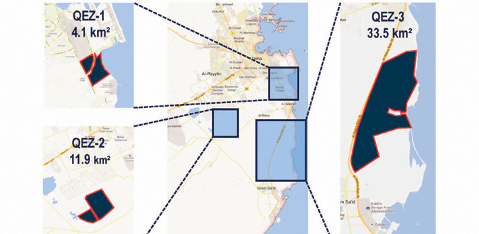 A layout of the three economic zones that will be developed by the state-owned EZC.