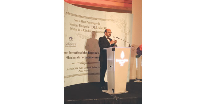 Dr R.Seetharaman speaks at a panel discussion during the International Arab Banking Summit 2014 in Paris.